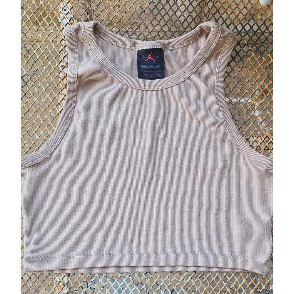 Nike Jordan Flight Womens Core Ribbed Crop Tank Top Tan Beige DX4700-254 US Sz M